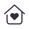 an icon of a house with a heart in the middle